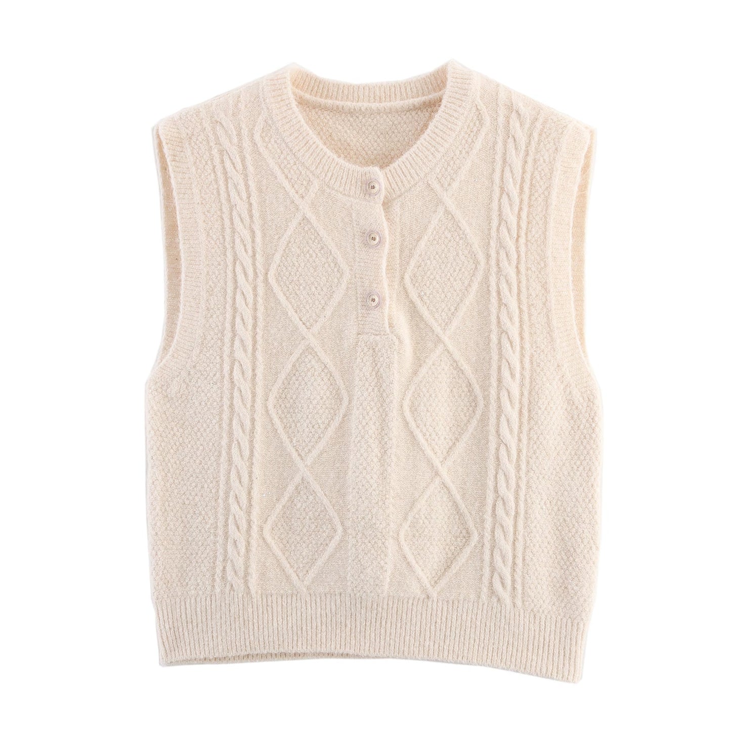 Women Clothing Autumn Sequined Diamond round Neck Half Cardigan Knitted Vest