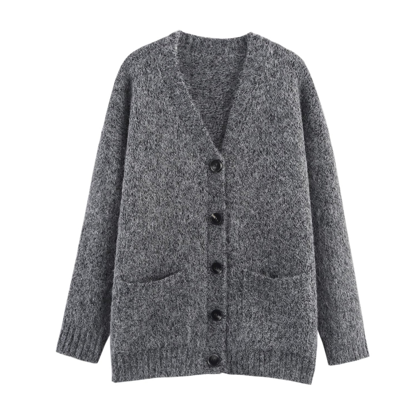 Women Clothing Autumn Lazy Autumn Winter Simplicity V neck Single Breasted Coat