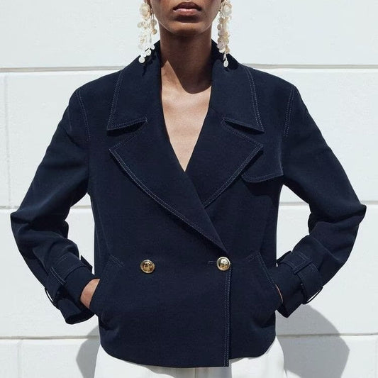 Women Clothing Stylish Simple Double Breasted Short Coat