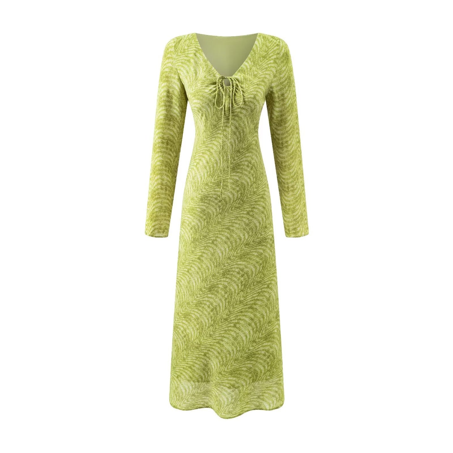 Summer Wind Women Long Sleeve V neck Printed Dress