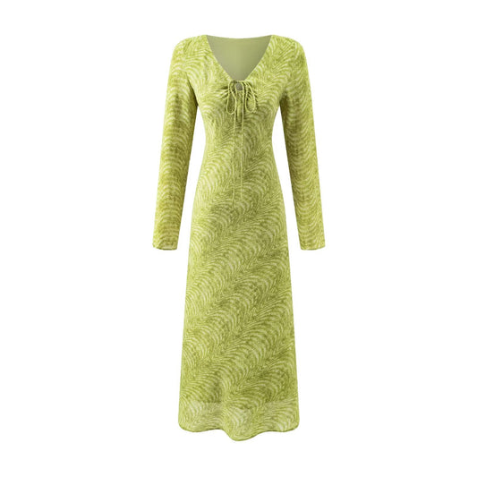 Summer Wind Women Long Sleeve V neck Printed Dress