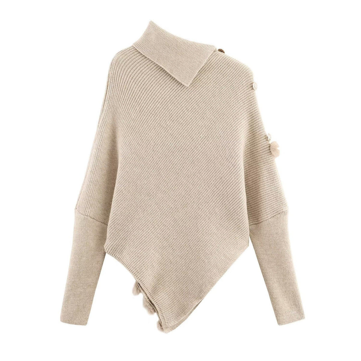 Irregular Asymmetric Turtleneck Long Sleeved Sweater Women Winter Furry Stitching Loose Sweater Top