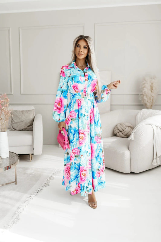 Women Clothing Dress Autumn Floral Print Slit Midi Dress Women Clothing