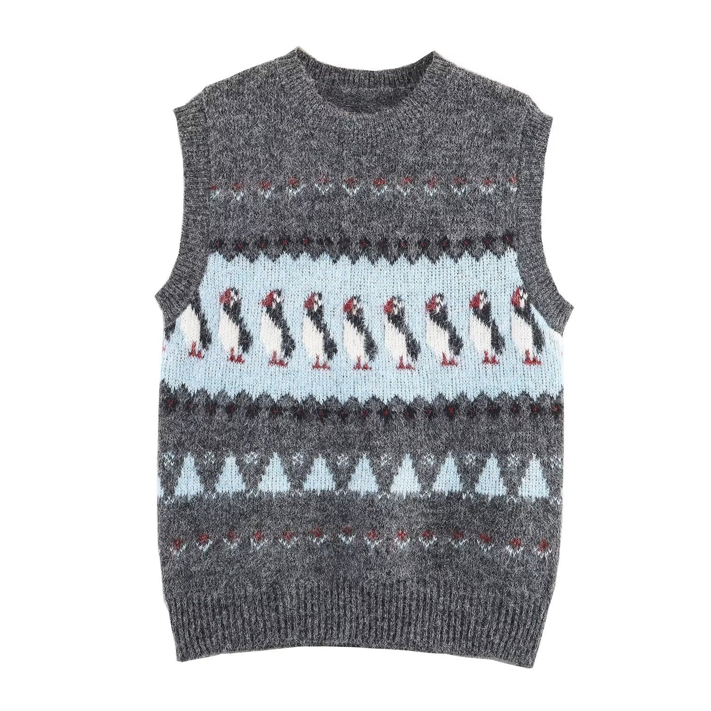 Women Clothing Autumn Korean Outerwear Bandage Floral Decorations round Neck Knitted Vest Top