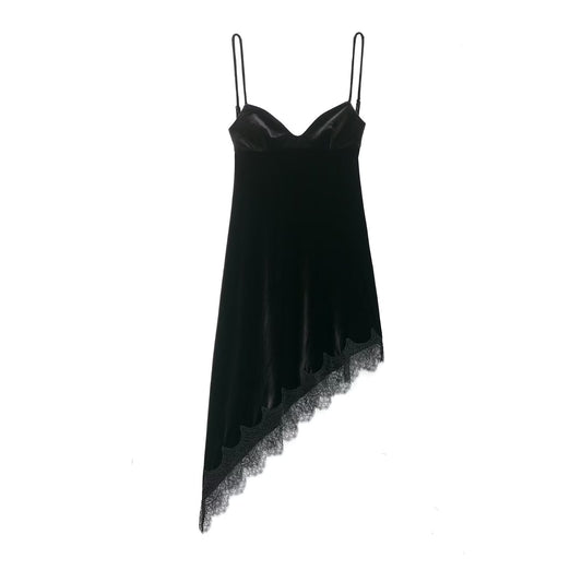 Women Clothing Simple Velvet Lace Midi Dress