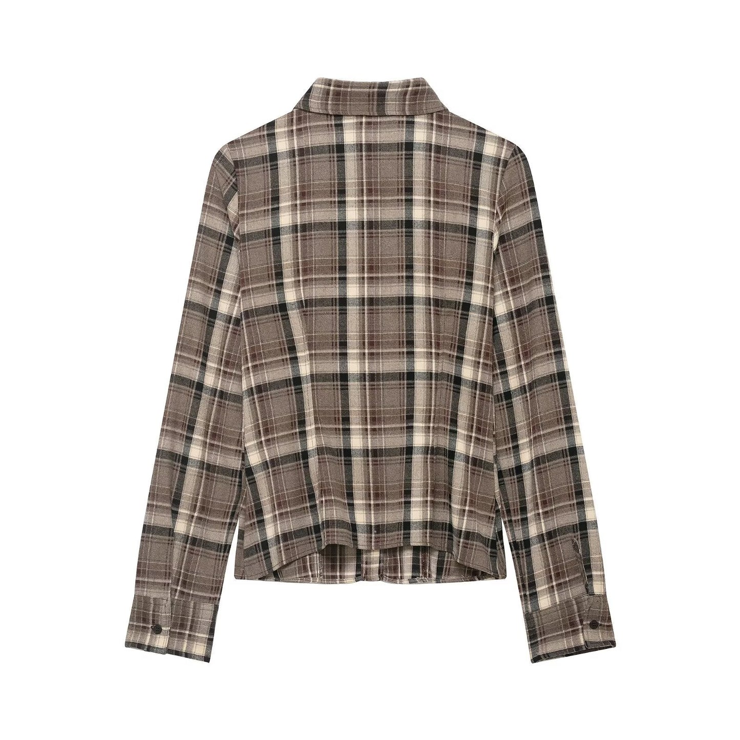 Women Clothing Top Product Slim Fit Plaid Shirt