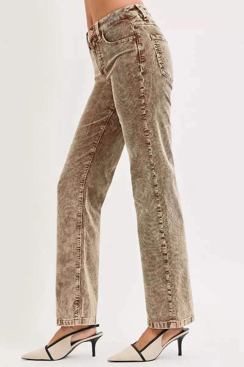 Tummy Control Mid Rise Straight Leg RISEN Corduroy Pants