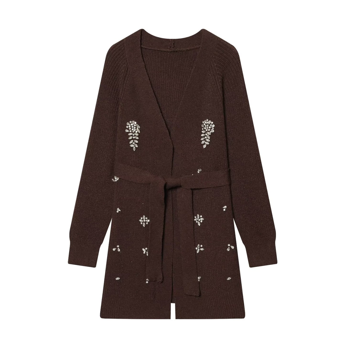 Women Autumn Winter Jewelry Bead Knitted Cardigan