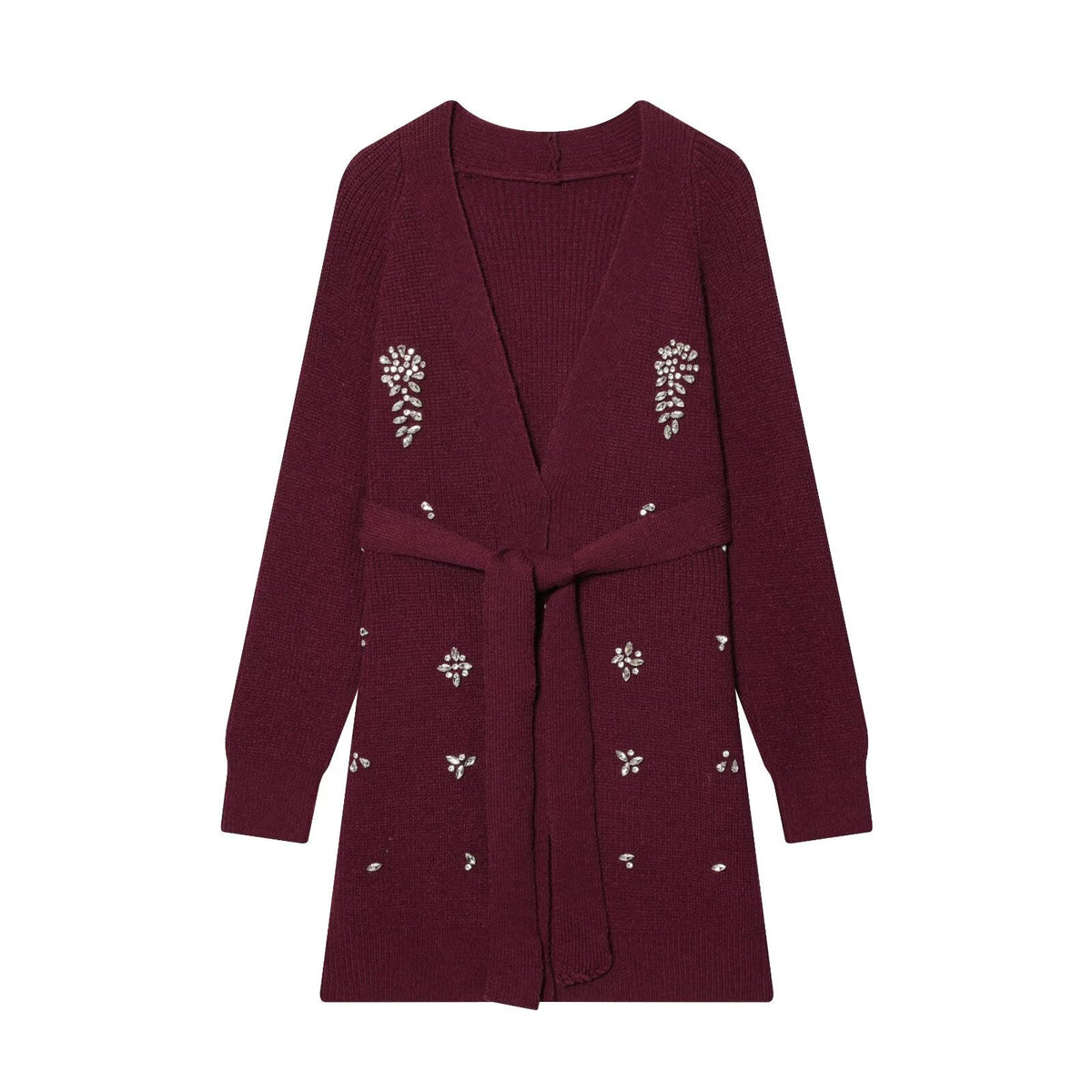 Women Autumn Winter Jewelry Bead Knitted Cardigan