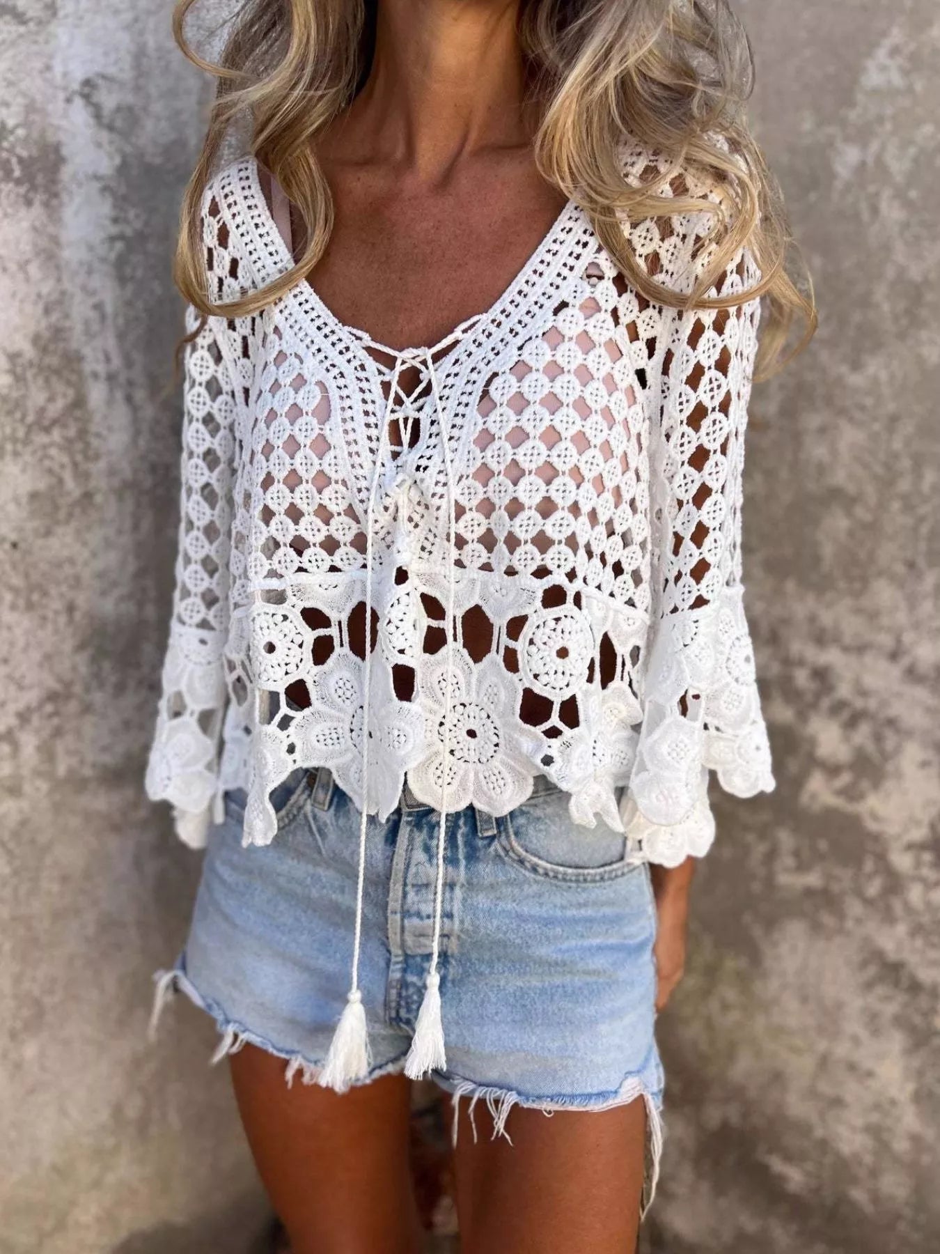 Tassel Crochet Knit Cover Up