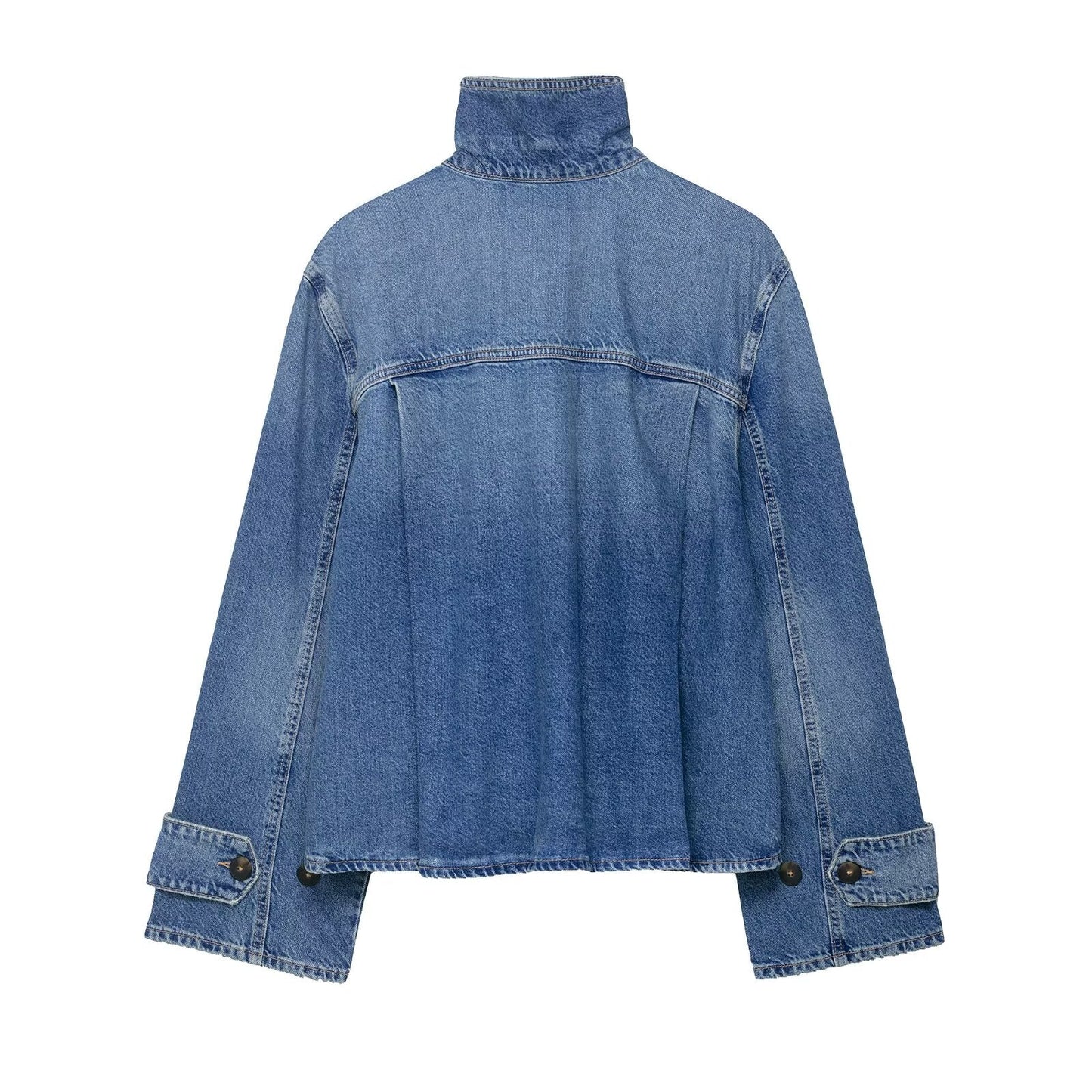 Women Clothing Spring Casual All Matching High Neck Denim Jacket
