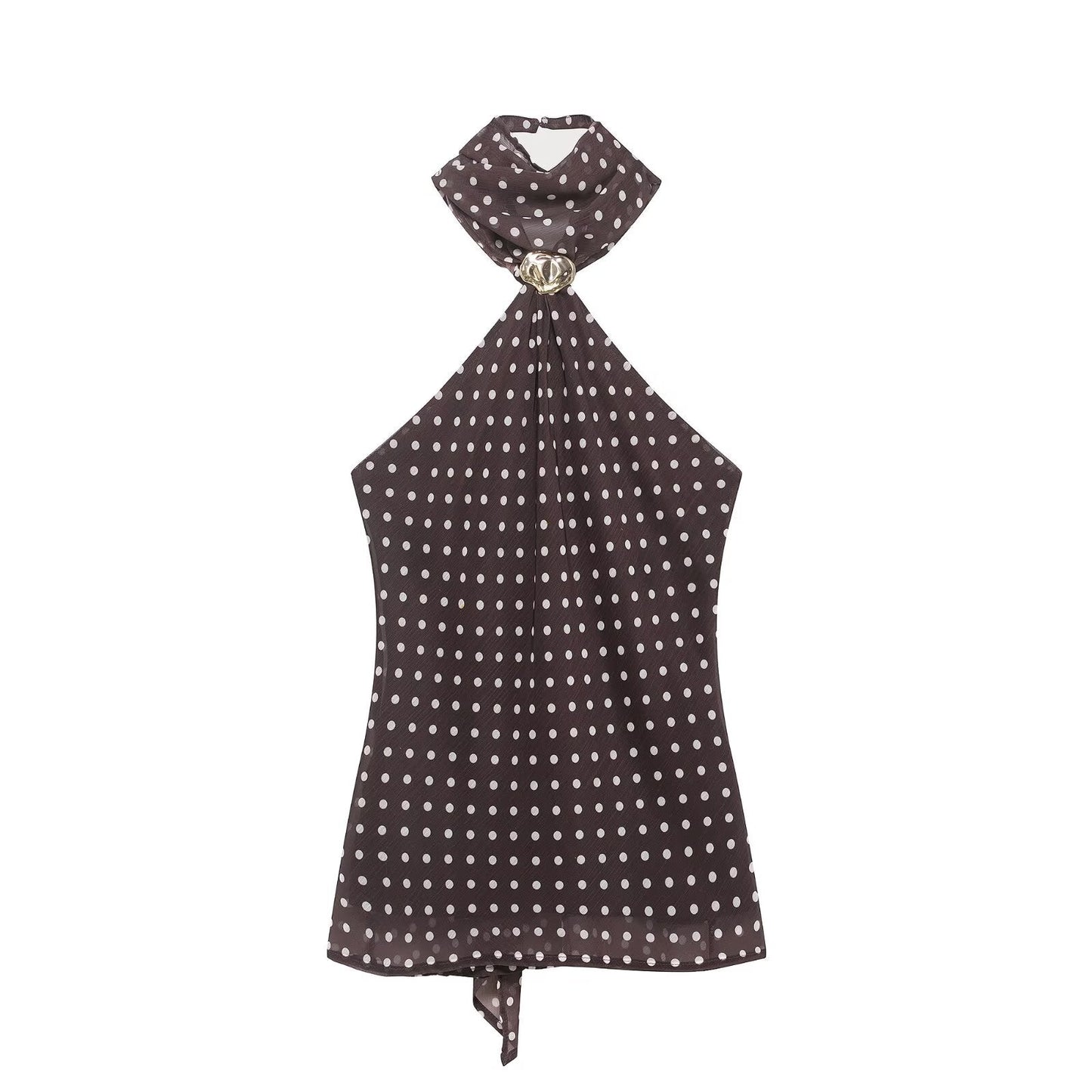 Women Clothing Spring Backless Polka Dot Accessories Hanging Collar Top