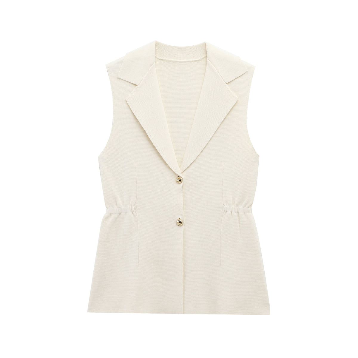Women Pleated Collared Sleeveless Knitted Vest Jacket
