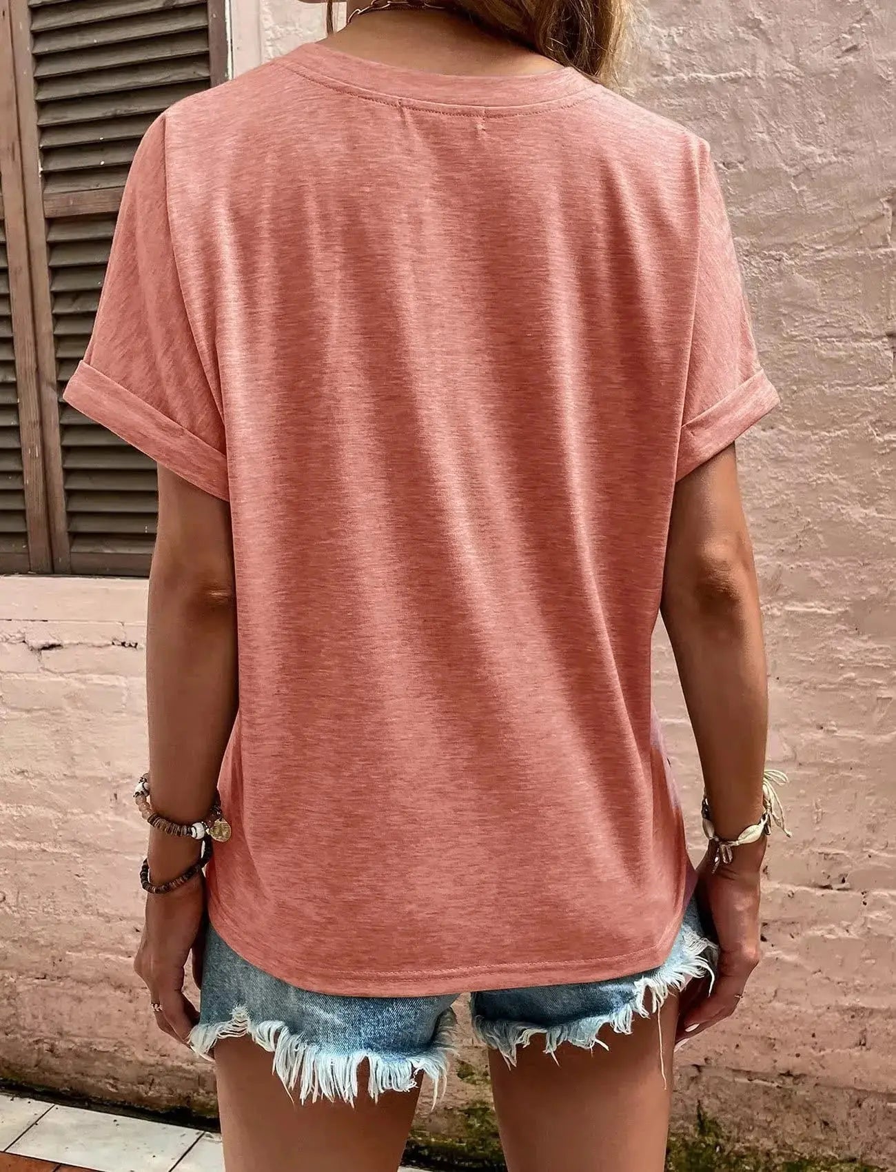 Full Size Notched Rolled Short Sleeve T Shirt