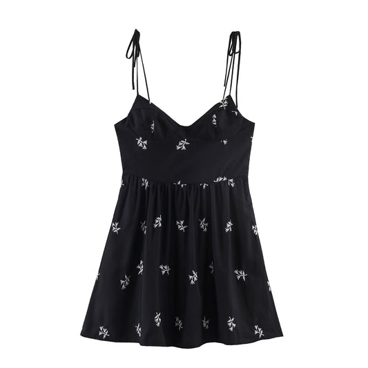 Sweet Elegance Sexy Embroidered Strap Dress Women Summer Special Interest