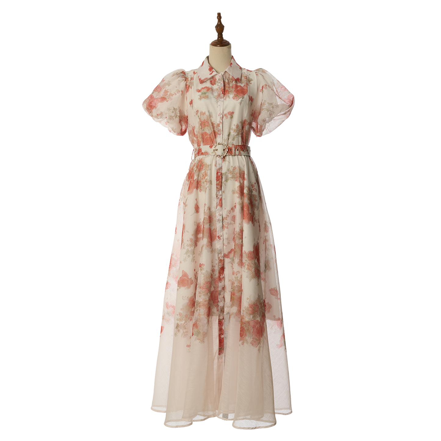 Women Summer Floral Short Sleeved Waist Long Dress