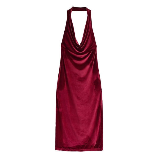 Women Clothing Summer French Design Backless Wine Red Dress