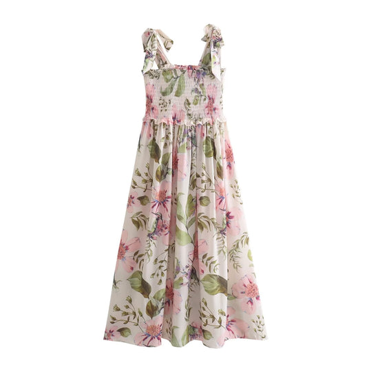 Women Design Print Lace up Dress