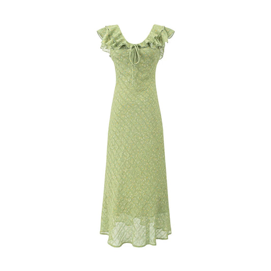 Floral Flounce V neck Summer Waist Slimming Printed Dress Long Dresses