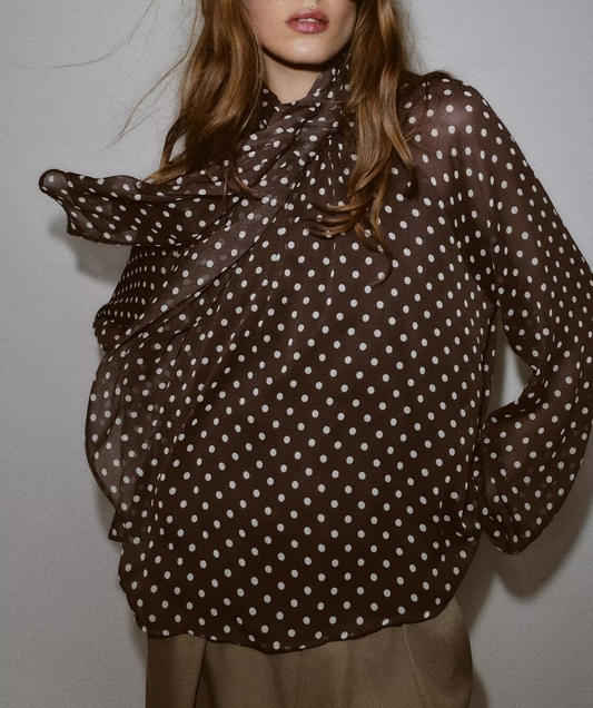 Autumn Bowknot Decoration Polka Dot Printed Shirt