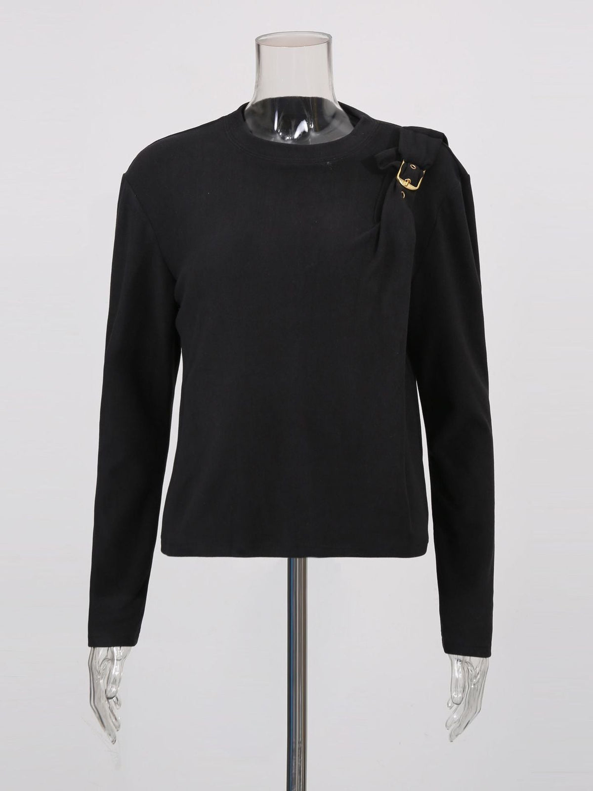 Elegant Top Epaulet Design Bottoming Black T shirt Women