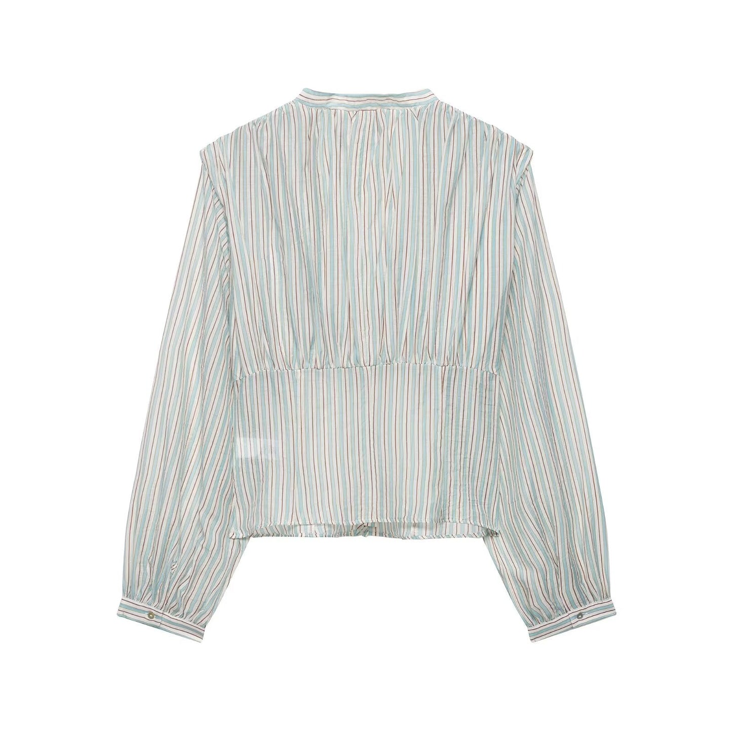 Women Clothing Top Product V neck Casual Stripes Waist Trimming Shirt