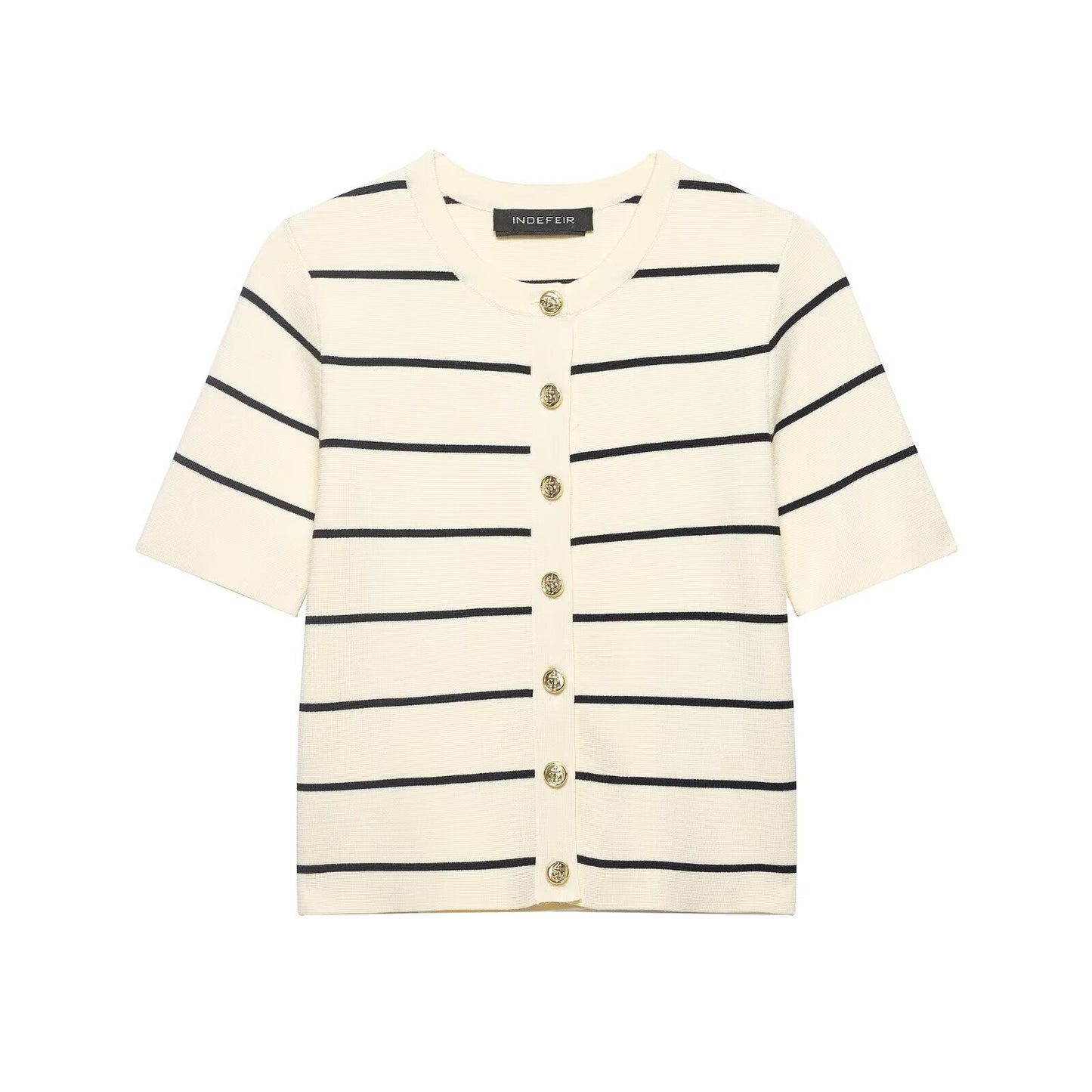 Women Striped Short Sleeved Knitted Jacket Mini Skirt Stes
