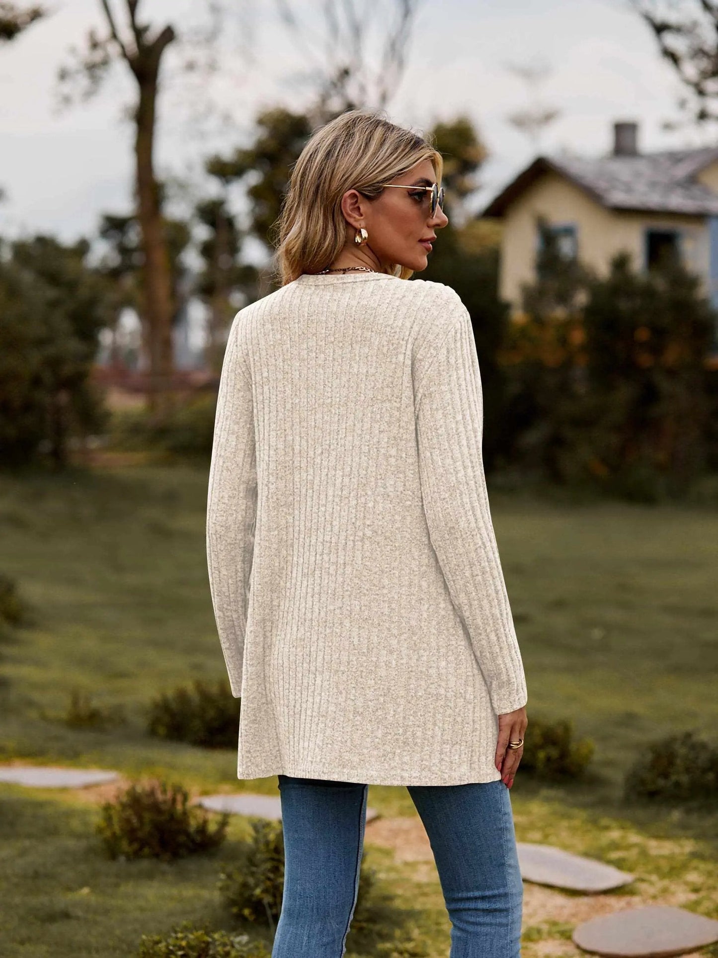 Sweaters Trendsi Heathered ribbed cardigan with pockets