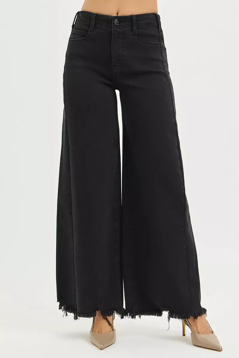 RISEN Jeans - Tummy Control High Rise Palazzo Leg Frayed Hem Jeans