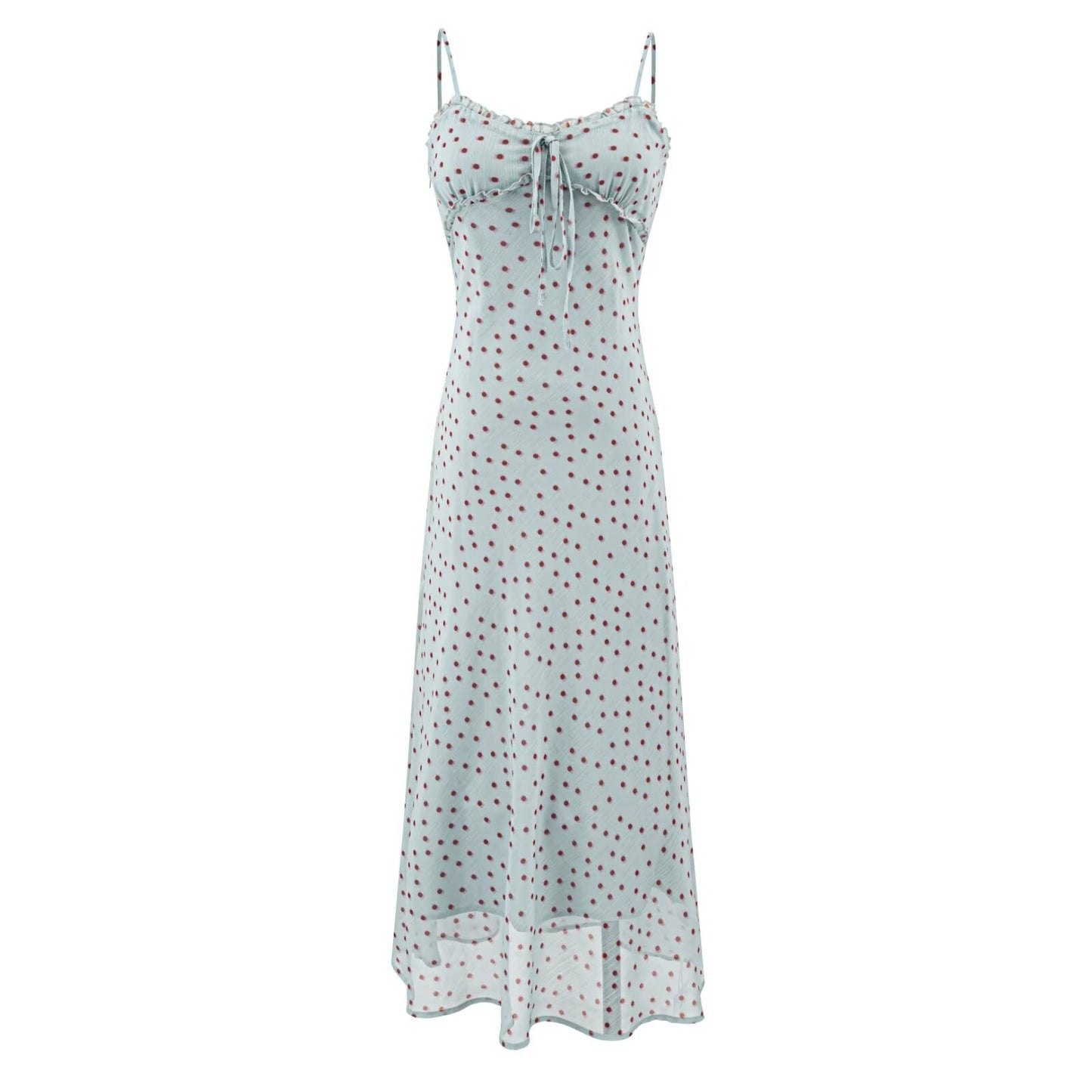 Sexy Vacation Wooden Ear Cami Dress Summer Slim Fit Slimming Retro Polka Dot Maxi Dress