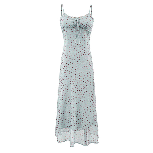 Sexy Vacation Wooden Ear Cami Dress Summer Slim Fit Slimming Retro Polka Dot Maxi Dress