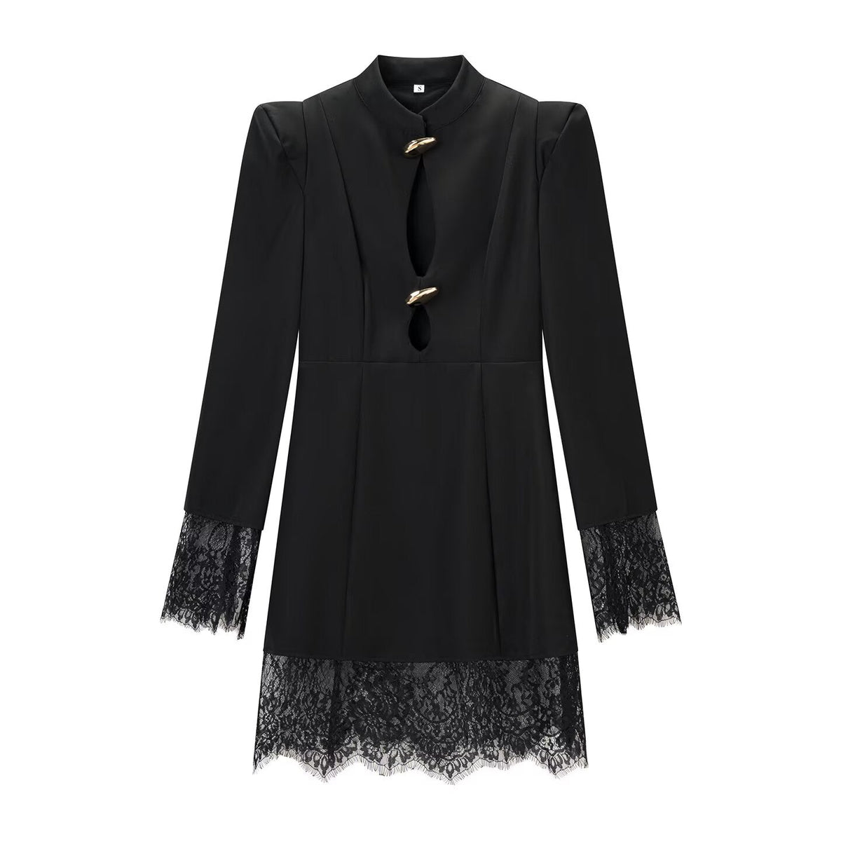 Trendy Hollow Out Cutout Long Sleeve Lace Splicing Dresses