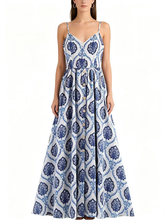 Women Clothing Summer French Vacation Loose Strap Dress