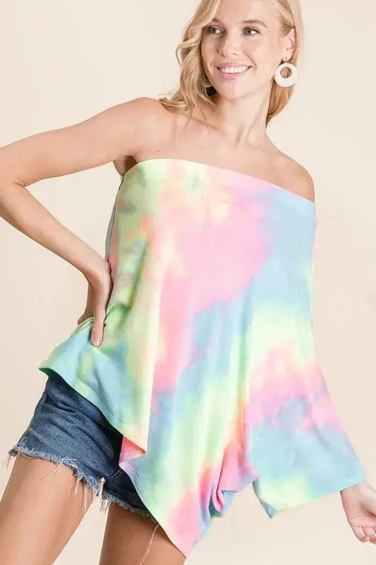 Women's One Shoulder Tee Tee - Tie Dye One Shoulder - Casual Soft French Terry