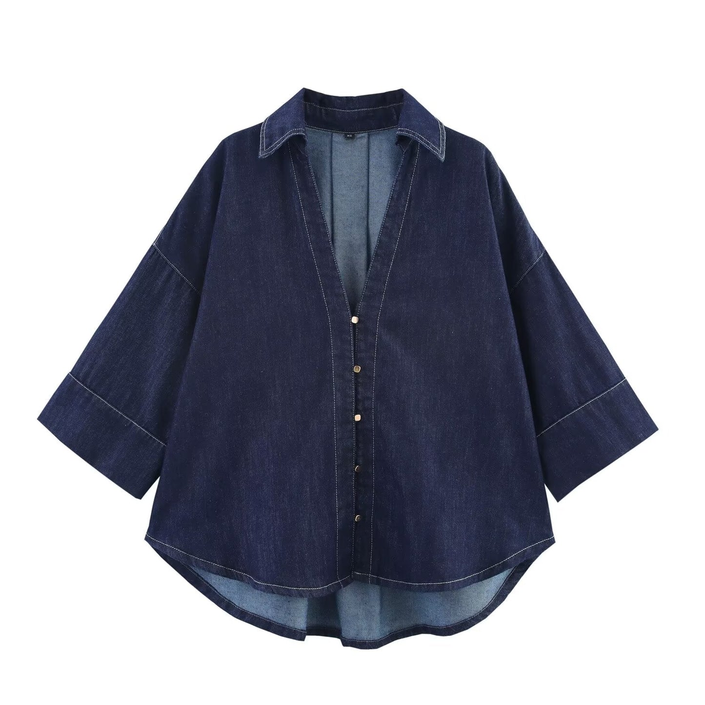 Summer Casual Women Collared Wide Sleeve Loose Denim Shirt Top High Waist Wide Leg Set