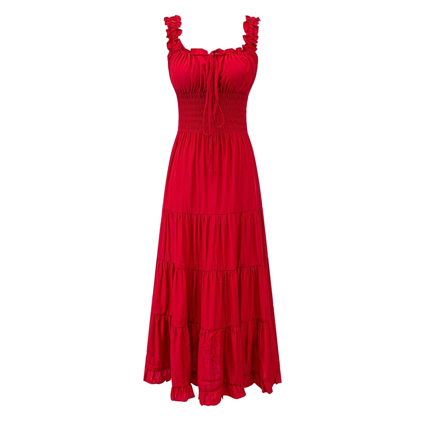 Fairy Dress Seaside Wear Tight Waist Strap Dress Women Summer Beautiful Square Collar Slimming Umbrella Swing Dress