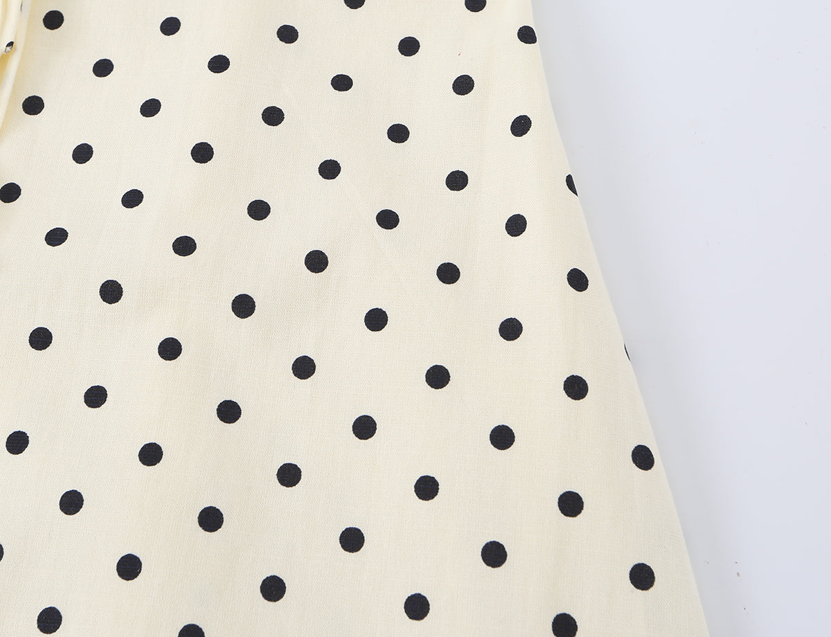 Polka Dot Camisole Women Summer Retro Elegant Lace Stitching Tied Cinched Sleeveless Dress