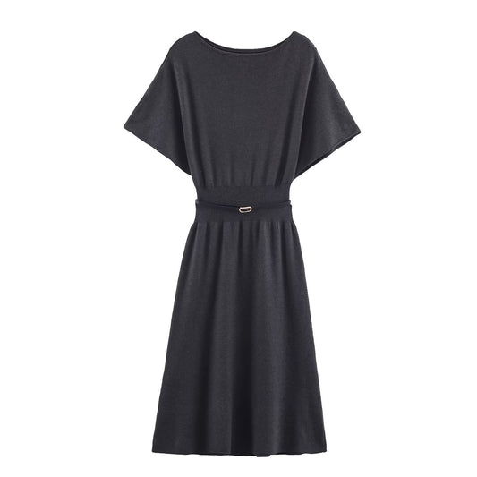 Women Clothing with Belt Knitted Mid Length Dress