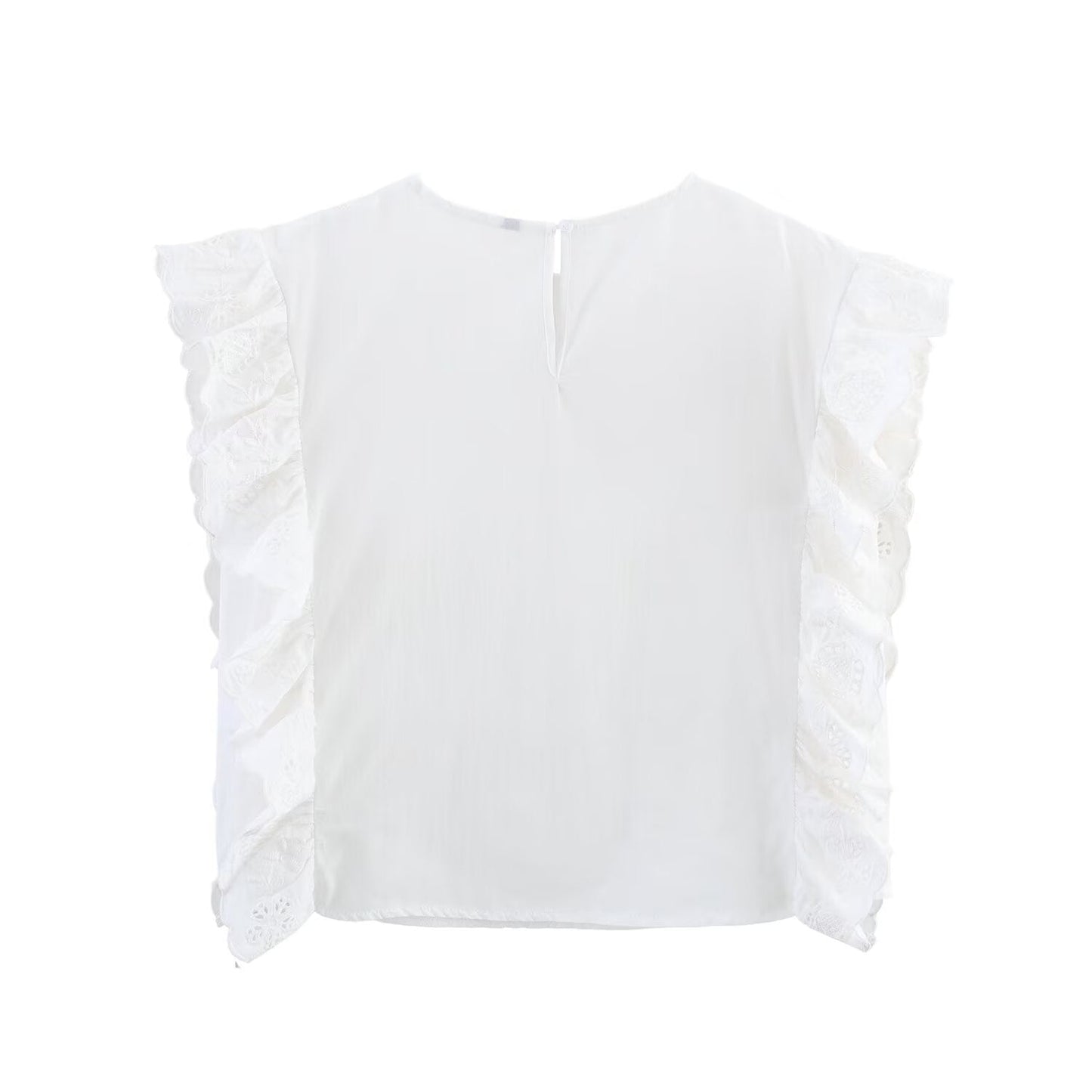 Women Clothing Summer French Ruffled Embroidered Sleeveless Top