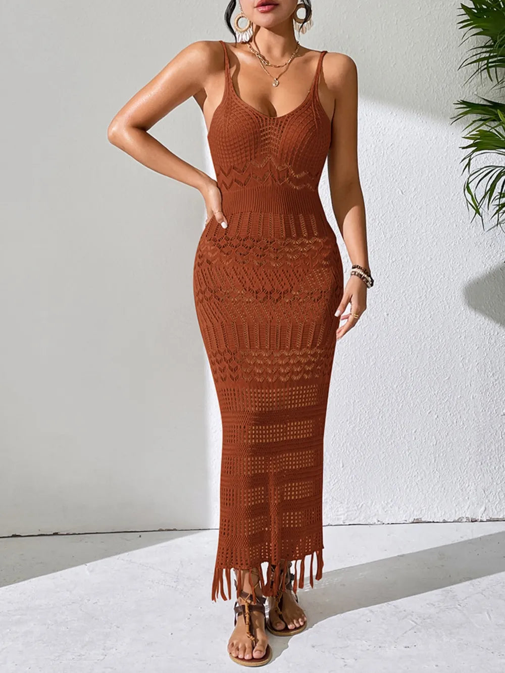 Openwork Scoop Neck Cover Up Dress