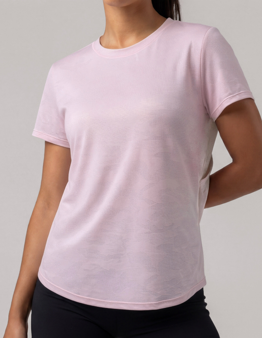Summer Short Sleeved Women Jacquard Running Training Wear Fitness Sports Top T shirt Breathable Quick Drying Blouse