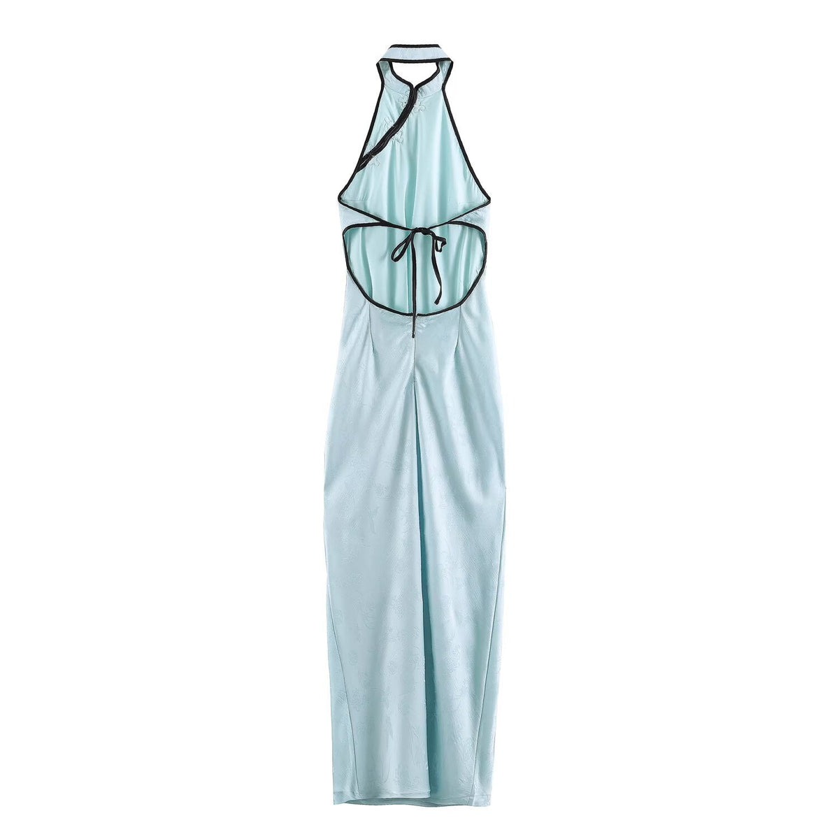 Women Clothing Cold Feeling Dark Pattern Jacquard Halter Improved Cheongsam Long Slimming Dress