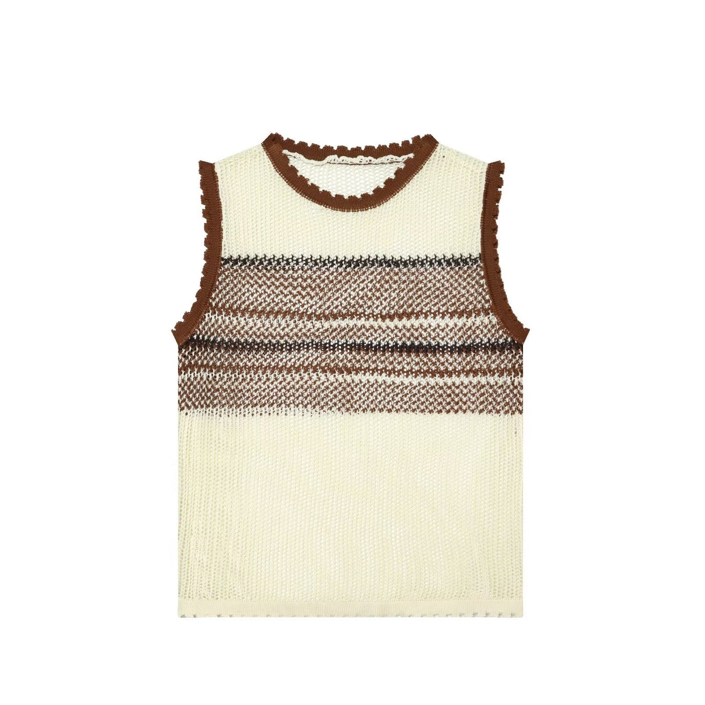 Women Clothing Summer Artistic Contrast Color Design round Neck Knitted Vest Top