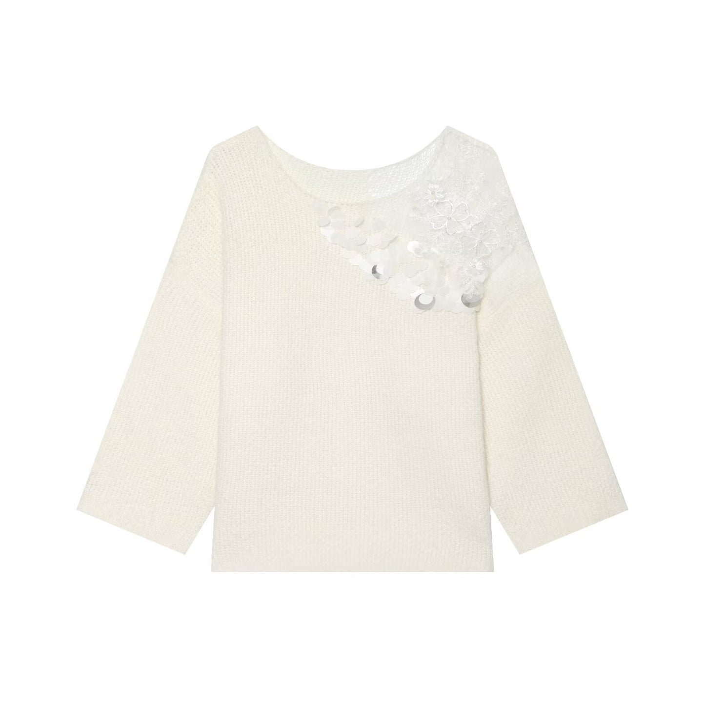 Women Clothing Summer French Gentle Handmade Sequin Accessories Sweater