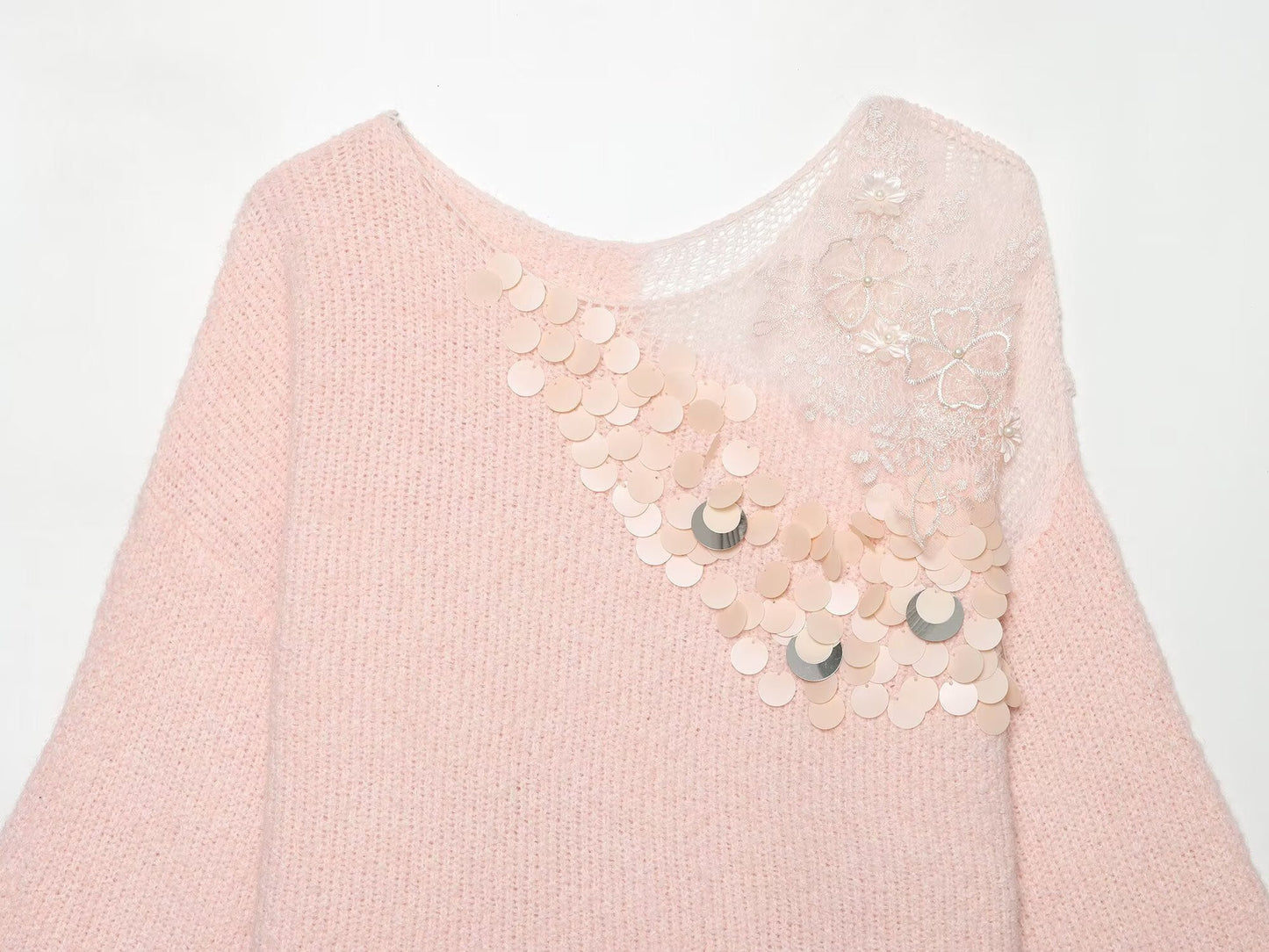 Women Clothing Summer French Gentle Handmade Sequin Accessories Sweater