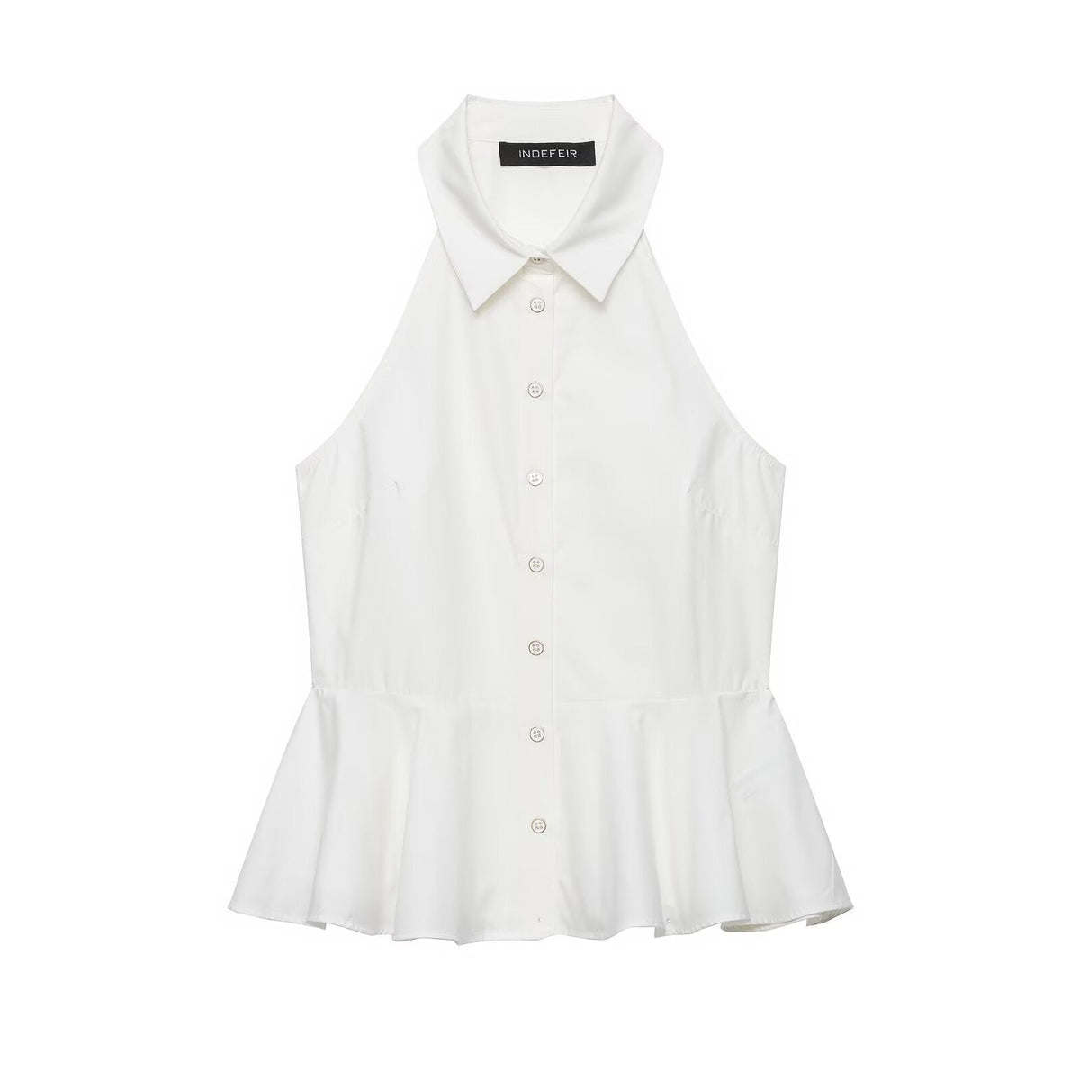 Hanging Collar Sleeveless Shirt All Matching Collared Short Skirt Hem Top