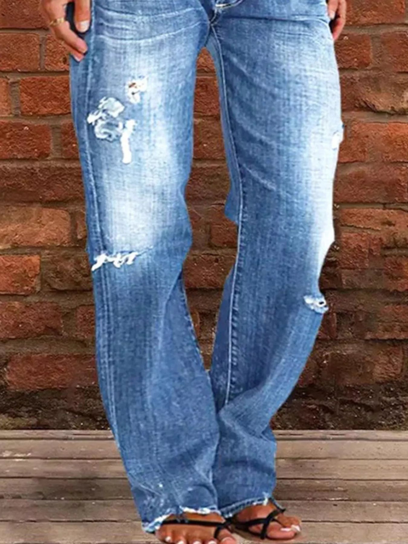 Full Size Distressed Raw Hem Jeans