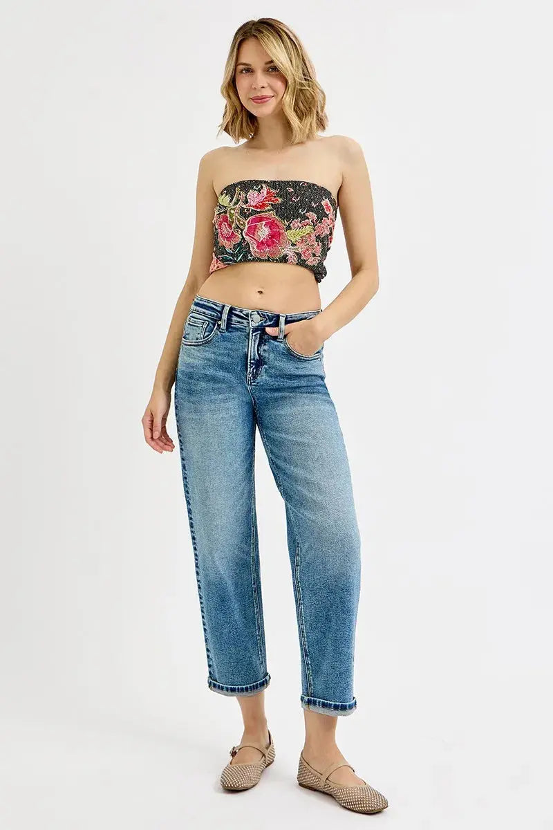 RISEN Jeans - Plus Size High Rise Crop Boyfriend Jeans