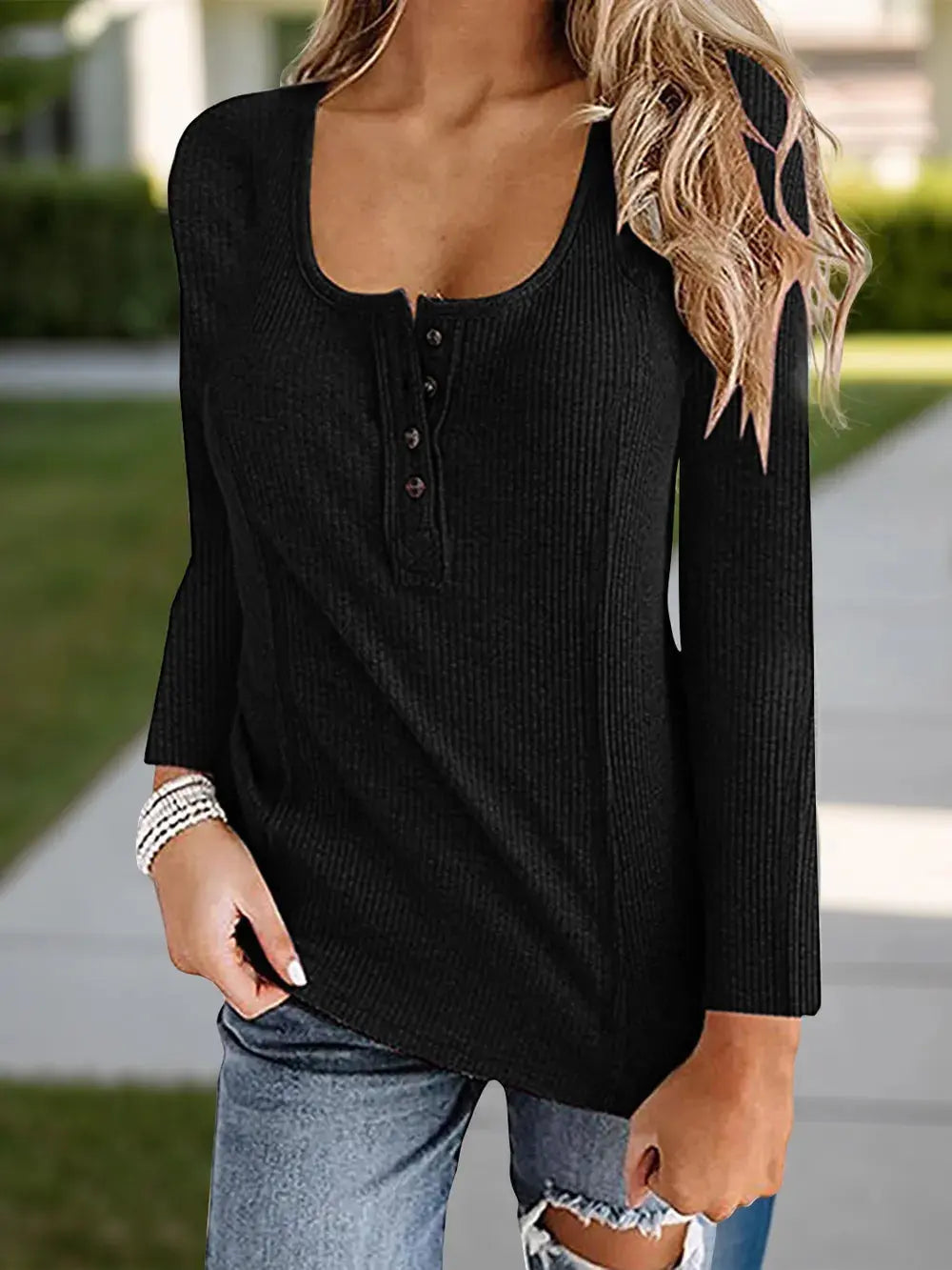 Full Size Scoop Neck Long Sleeve T Shirt