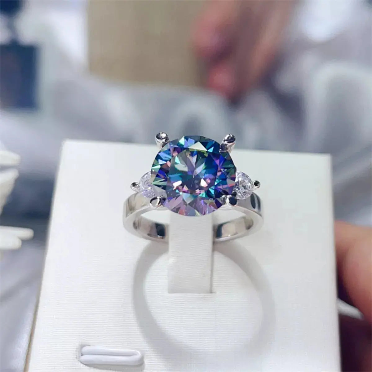 925 Sterling Silver Sapphire Blue 5 Carat Moissanite Ring
